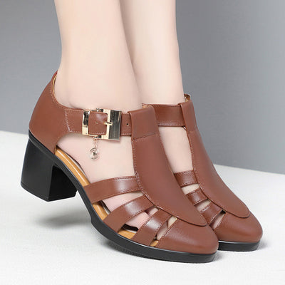 Fashion Sandals for Women's Summer New Style Hollow Middle Heel Slope Heel Women's Shoes