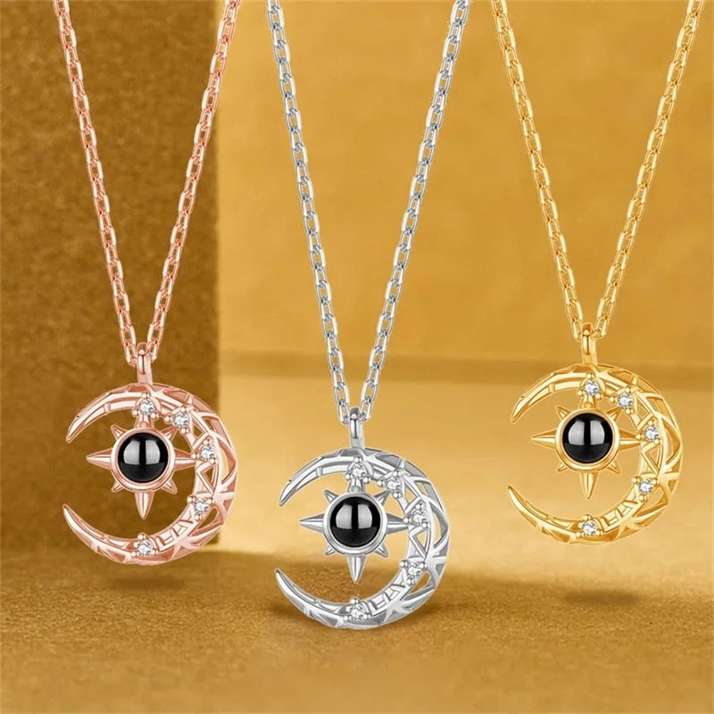 Personalized photo and image necklace from Europe and America, projection necklace, crescent pendant with photo necklace, ladies' moon jewelry