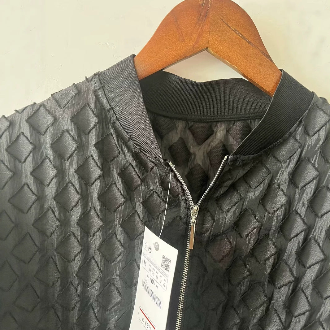 Women's Round Neck Zipper Cardigan Long Sleeve Jacket