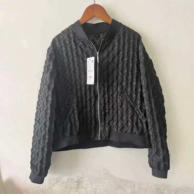 Women's Round Neck Zipper Cardigan Long Sleeve Jacket