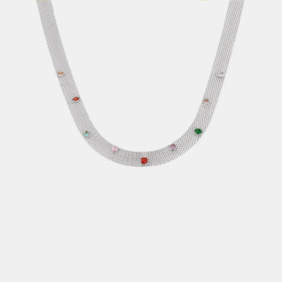 Geometric Colorful Zircon Necklace Titanium Steel PVD Plated Non Fading Jewelry